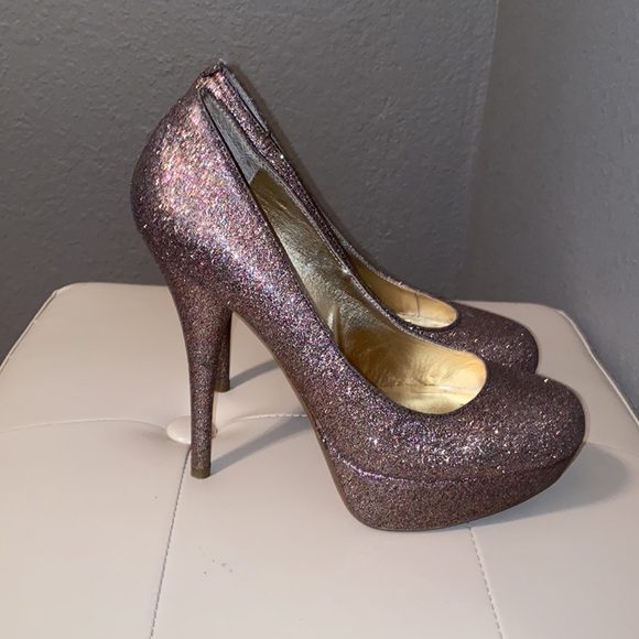 Bakers Pink Glitter Platform Pumps | Sparkly High Heels - Picture 3 of 16